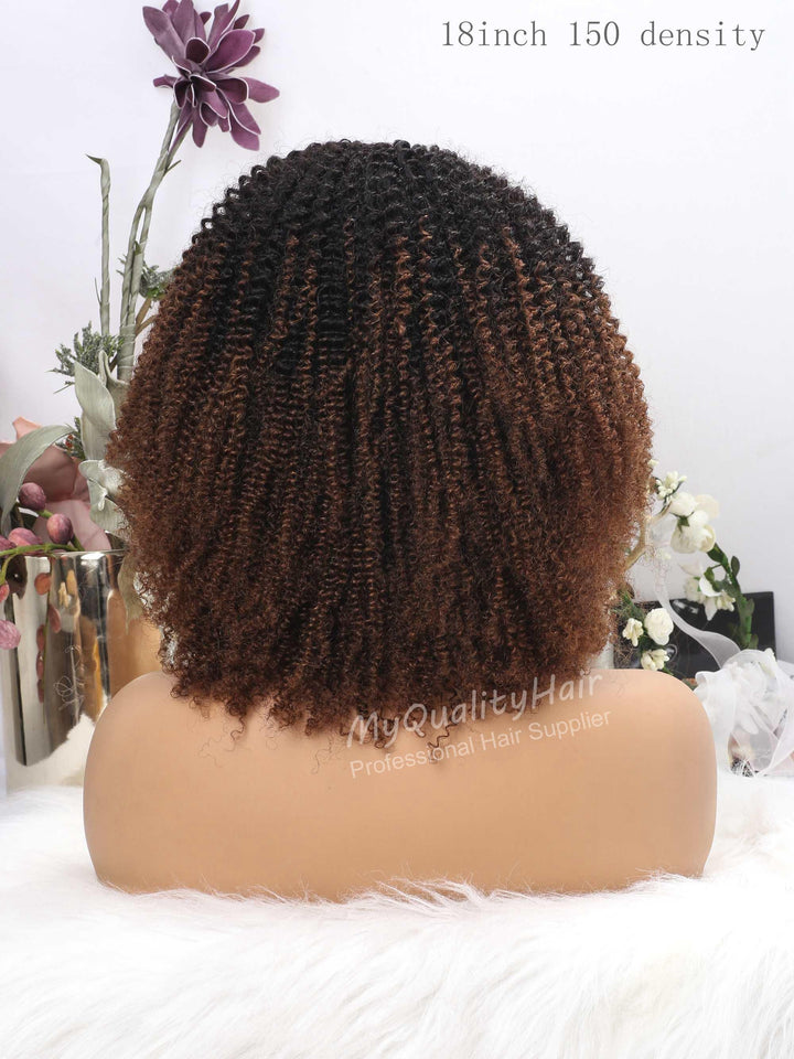 Ombre Tight Kinky Curly #1B/30 Headband Wig Virgin Human Hair Wigs [HW15] - myqualityhair