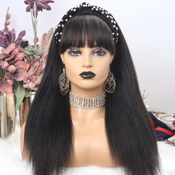 Rose Yaki Straight With Bangs Virgin Human Hair Headband Wig Same Day Free Shipping Special Sale - myqualityhair