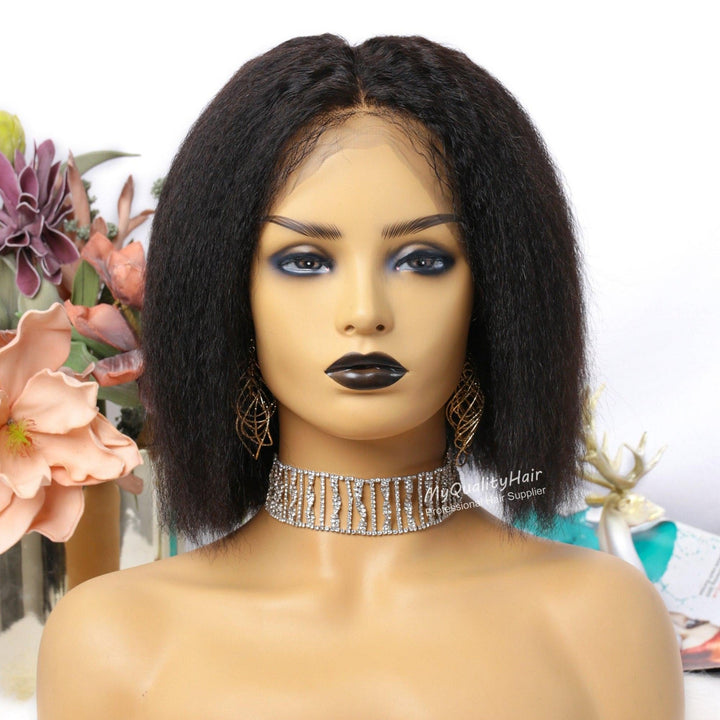 Silk Press Soft Kinky Straight Bob Texture 360 Lace Frontal Wigs [ILW09] - myqualityhair