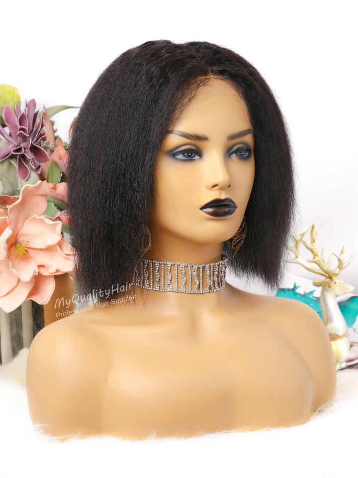 Silk Press Soft Kinky Straight Bob Texture 360 Lace Frontal Wigs [ILW09] - myqualityhair