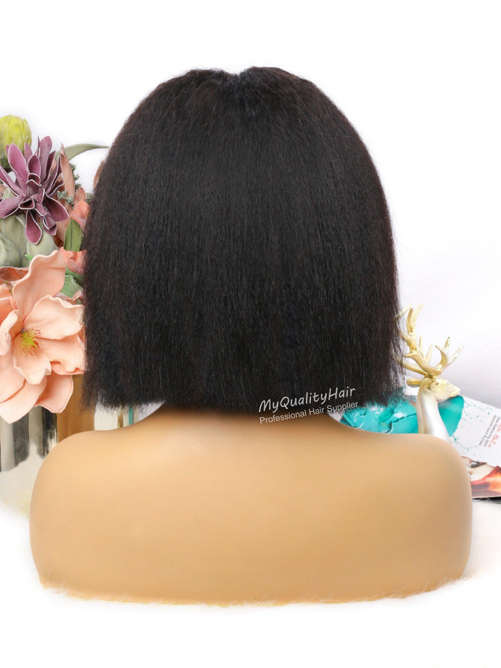 Silk Press Soft Kinky Straight Bob Texture 360 Lace Frontal Wigs [ILW09] - myqualityhair