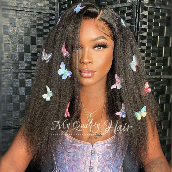 Upgraded!Clear Lace Clean Hairline Kinky Straight 13X6 Undetectable Skin Melt HD Lace Front Wig [HD08] - myqualityhair