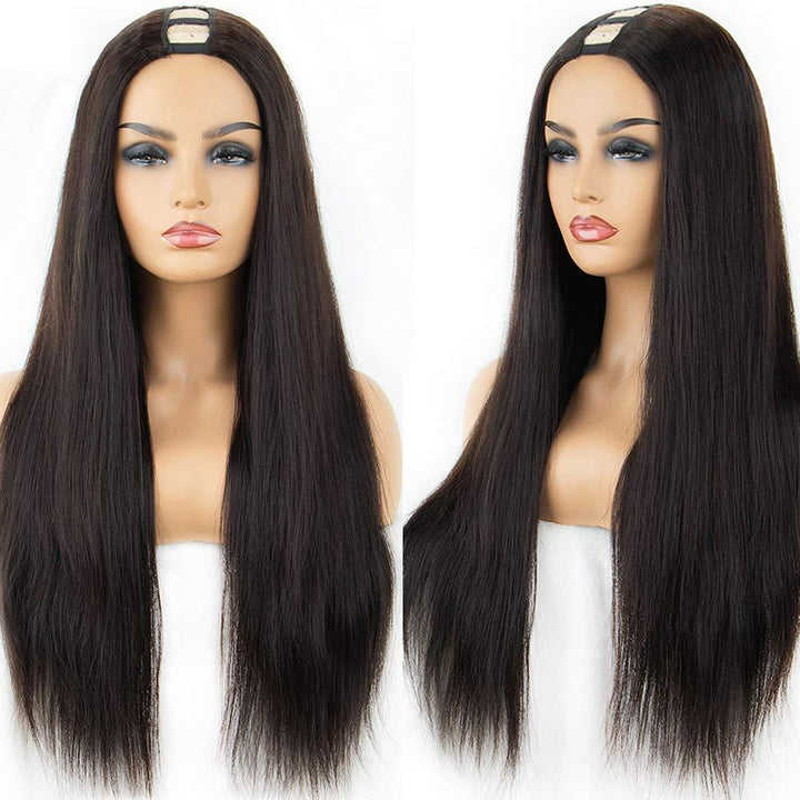 Yaki Straight Glueless U Part Wig Indian Virgin Human Hair [UP01] - myqualityhair