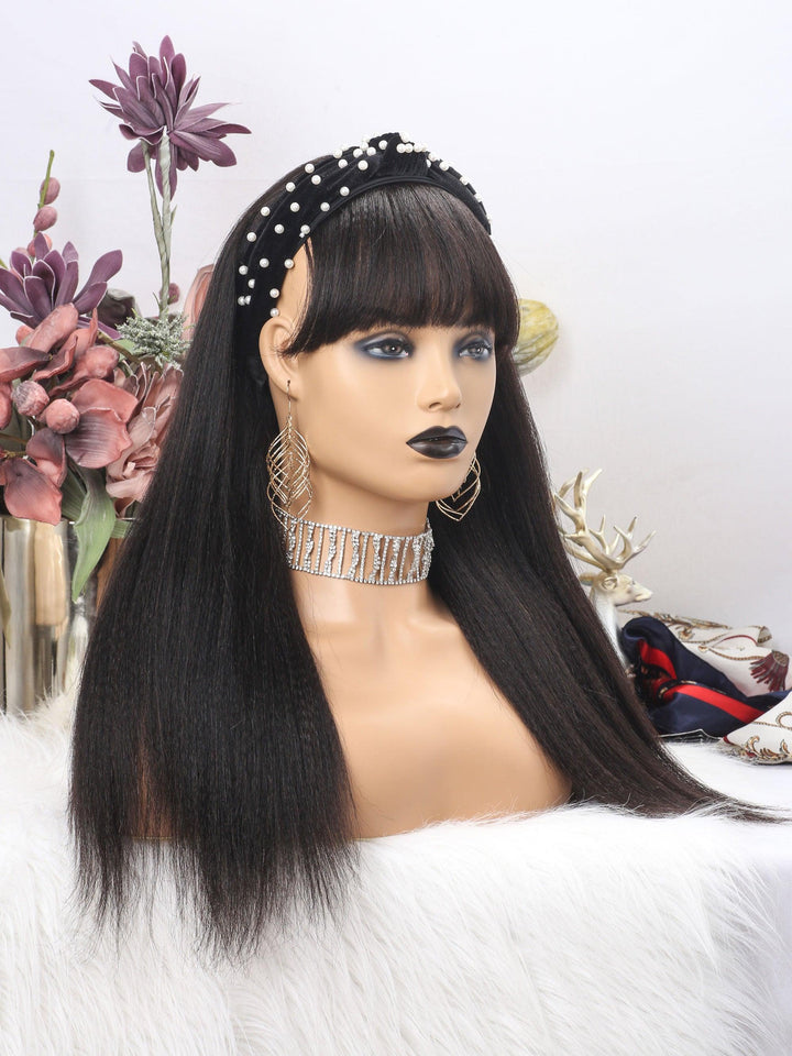 Yaki Straight With Bangs Virgin Human Hair Headband Wigs [HW24] - myqualityhair