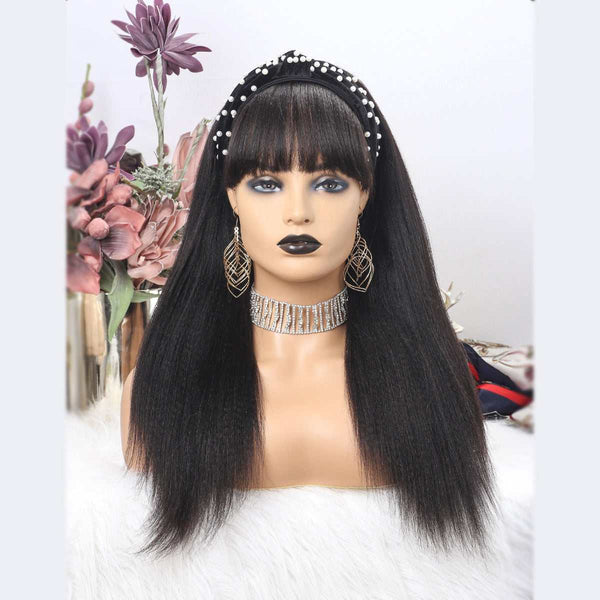 Yaki Straight With Bangs Virgin Human Hair Headband Wigs [HW24] - myqualityhair